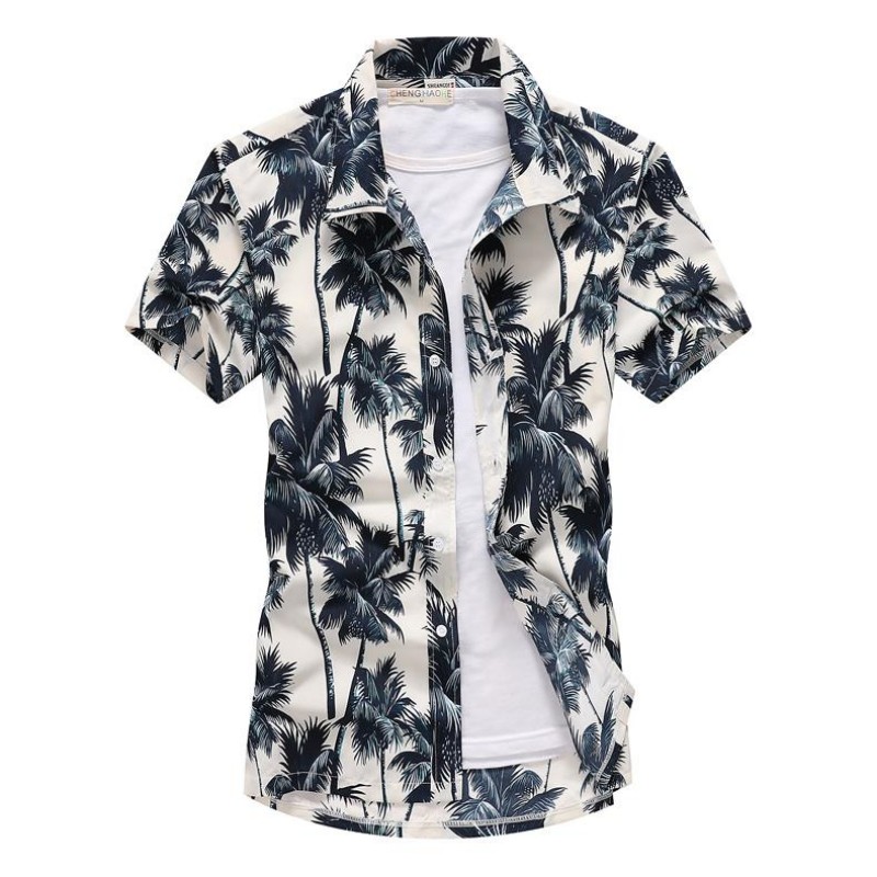 Vintage Hawaiian Floral Shirt - 夏メンズハワイアンカジュアルカラーシャツ半袖ボタンココナッツツリープリントビーチ花ファッションヴィンテージ服 XS-5XL