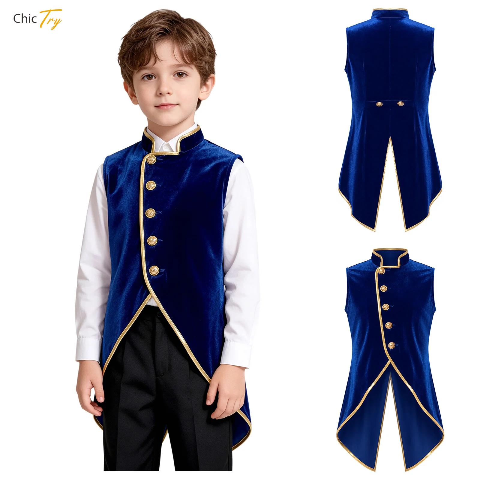 Jackets - 男の子用、中世風ベルベットのテールコート、ヴィンテージジャケット、メタリックトリム、ヴィクトリア朝風、スチームパンク、ゴシック風ベスト。ハロウィーンのテーマパーティーに最適。