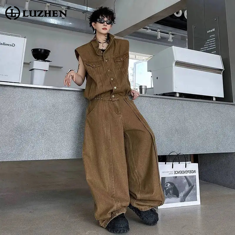 Jeans - LUZHEN デニム 2026 サマーデコレーション 無地 ノースリーブ