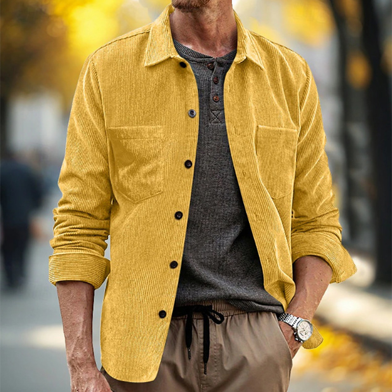Corduroy Button Up Shirt Men - 春秋デイリーレジャーメンズヴィンテージコーデュロイシャツ無地ポケットボタンアップシャツ男性ストリートウェア長袖ブラウス男