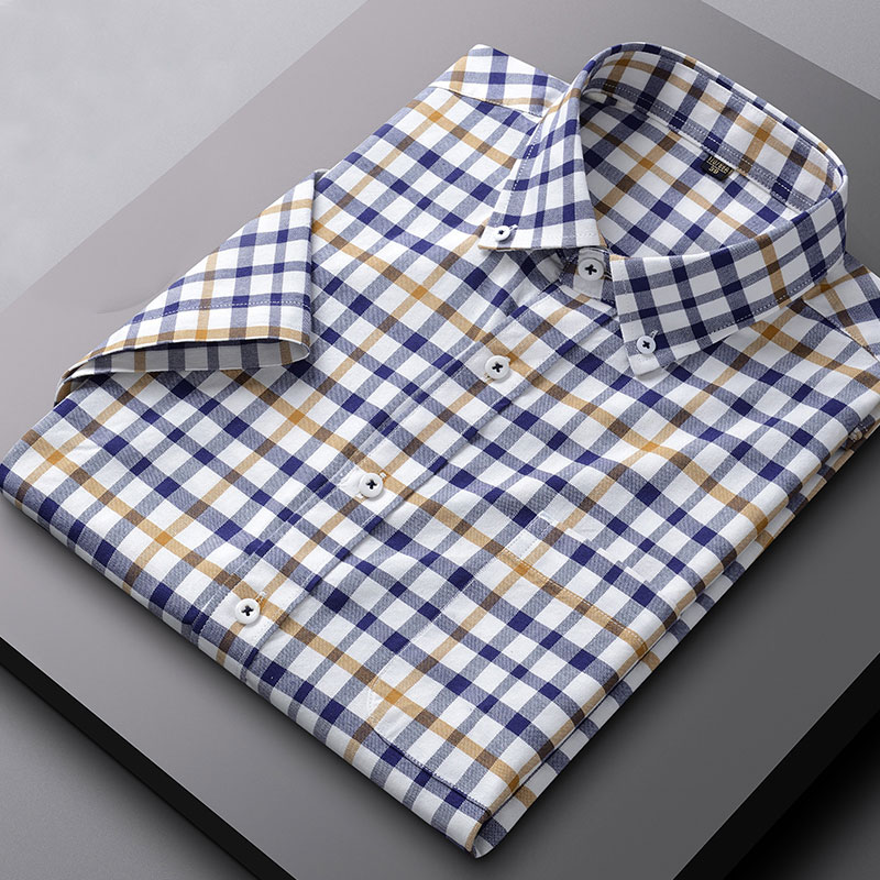 Oxford Cotton Casual Shirt Business - メンズ半袖オックスフォードシャツ,綿100%,カジュアル,クラシック,ファッショナブル,チェック,スリム,アイロン,5XL,新品