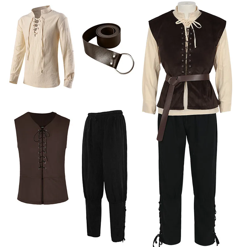 Medieval Gothic Lace Up Pirate Shirt - 中世のシャツ ゴシック スチームパンク ヴィクトリアン 海賊 コロニー