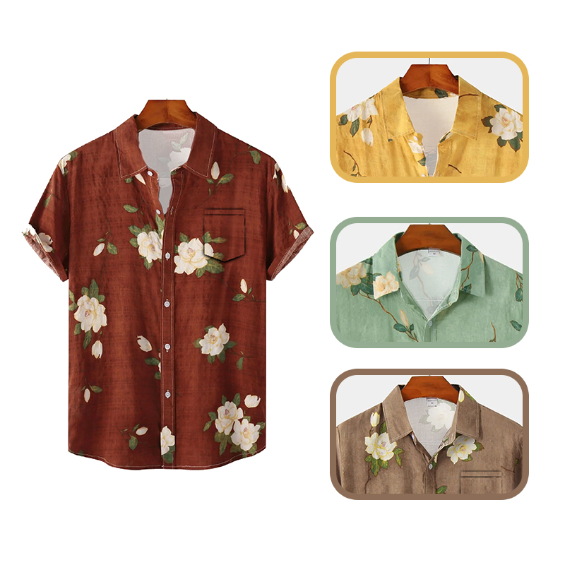 Vintage Hawaiian Floral Shirt - 男性と女性のための半袖Tシャツ,緑の花柄の服,だぶだぶ,ヴィンテージ,ビーチ,夏