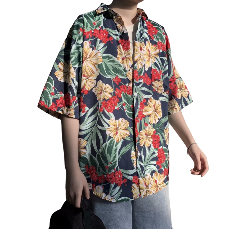 Vintage Hawaiian Floral Shirt - メンズハーレトロフローラルプリント半袖シャツ、カジュアルストリートウェア、特大、夏、サンシャイン、ビーチ、ヴィンテージ、新作