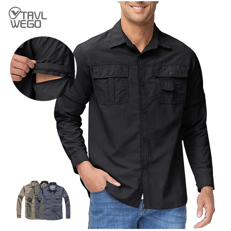 Tactical Military Shirt Cargo - TRVLWEGO 男性シャツハイキングキャンプ速乾性通気性リムーバブル戦術的な貨物屋外軍事登山トレッキングブラウス