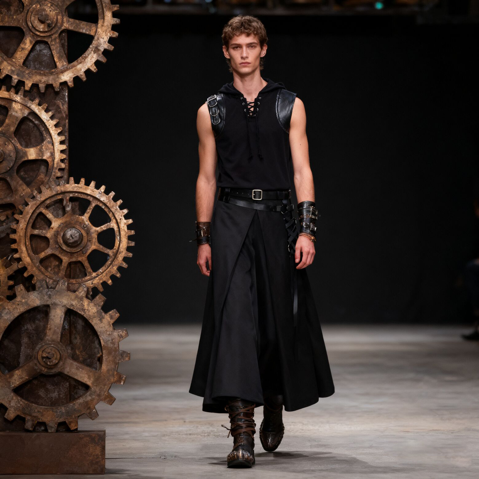 Medieval Gothic Lace Up Pirate Shirt - メンズ 中世風 海賊風シャツ レースアップ ノースリーブ ルネサンス