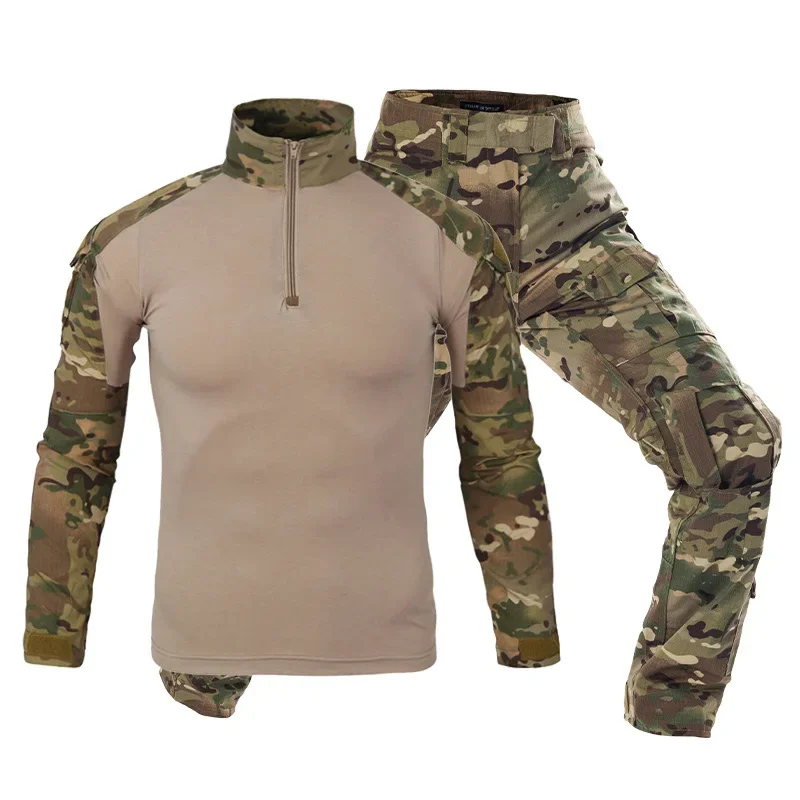 Tactical Military Shirt Cargo - メンズタクティカルコンバットユニフォームセット ブラックミリタリーフロッグスーツ 長袖シャツ カーゴパンツ エアソフトハンティングトレーニング用