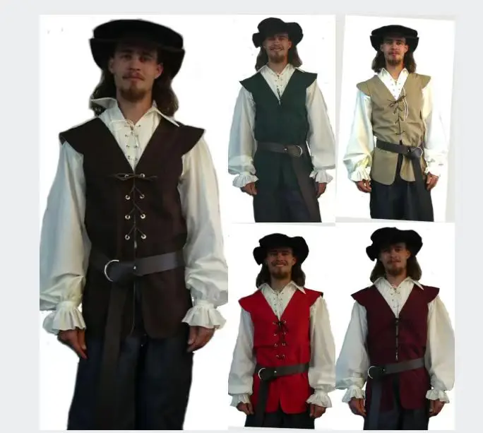 Medieval Gothic Lace Up Pirate Shirt - 中世のシャツフリルゴシックスチームパンクビクトリア朝の海賊コスプレ衣装メンズトップスベストレースアップシャツ Larp ヴィンテージ