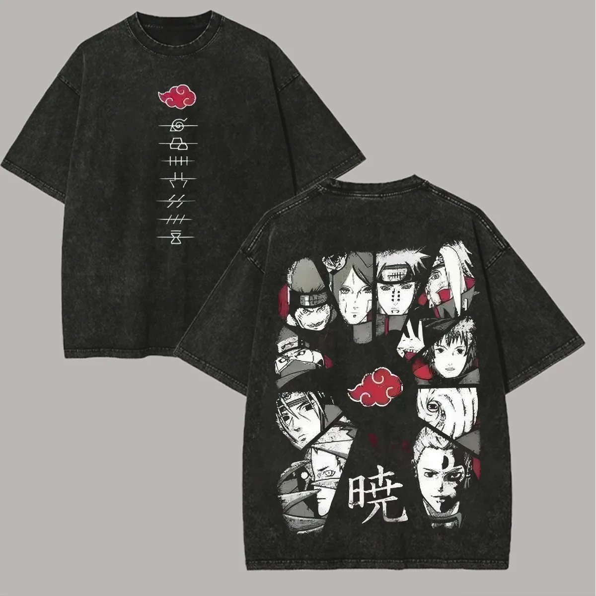 Acid Wash Vintage Graphic T Shirt - 暁Tシャツ ナルト メンズ アシッドウォッシュ バックプリント パイン