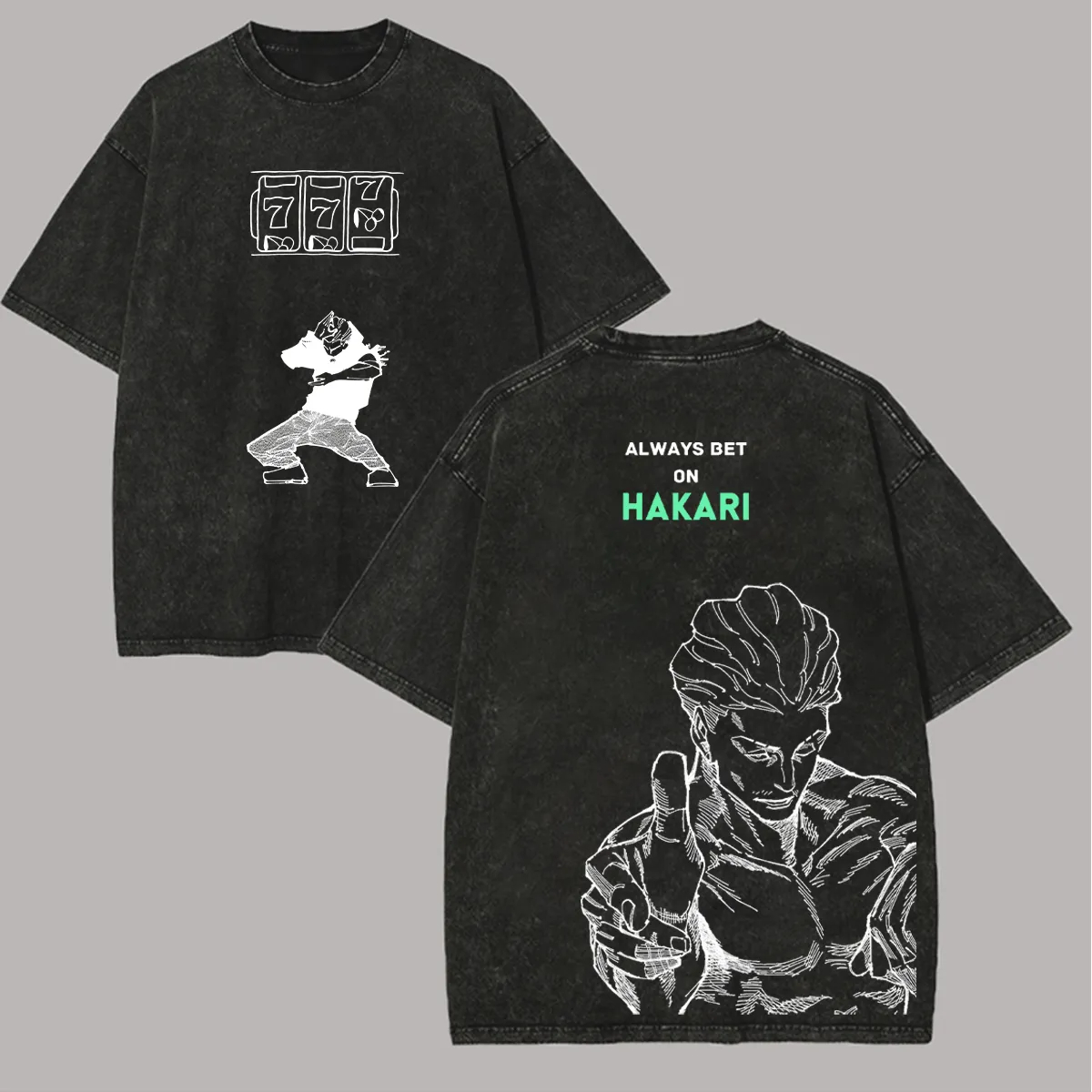 Acid Wash Vintage Graphic T Shirt - 呪術廻戦 ハカリ Tシャツ オールウェイズ・ベット・オン・ハカリ グラフィック メンズ