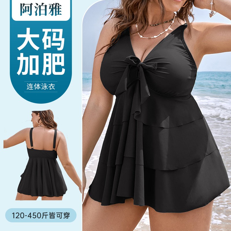 Suits - 女性タンキニ水着ノースリーブ水着プラスサイズハイウエスト水着フリルスカートソリッドブラック水着ツータミー