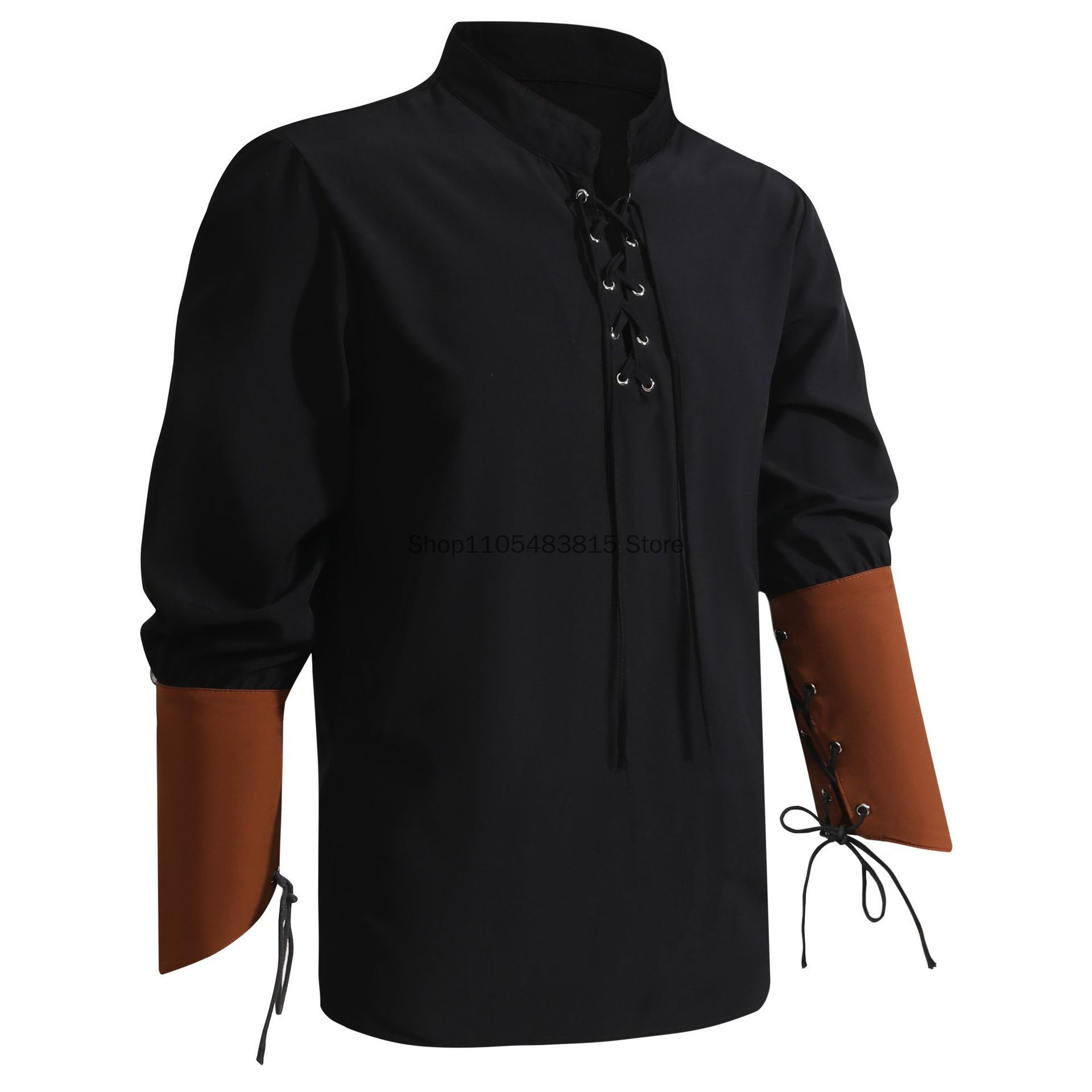 Medieval Gothic Lace Up Pirate Shirt - メンズ用海賊シャツ - 中世ゴシックスタイルの詩人風シャツ、ヴィクトリア朝風レースアップフリルスリーブブラウス、コスプレ＆LARP用メンズシャツ