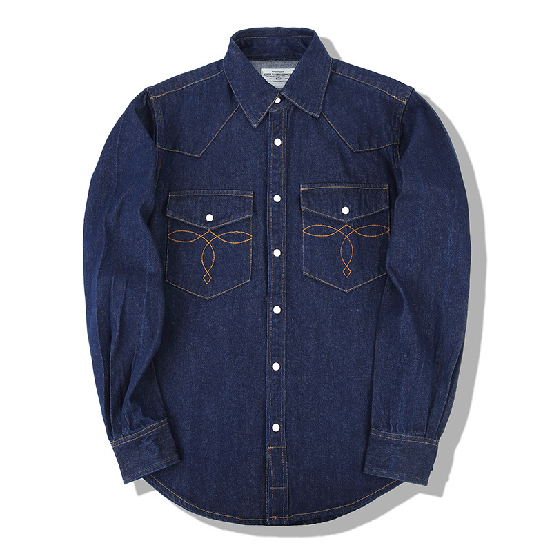 Mens Western Denim Pearl Snap Shirt - アメリカンウォッシュ ヴィンテージデニムシャツ パールスナップ ウエスタン ヘビーウェイト 長袖シャツ