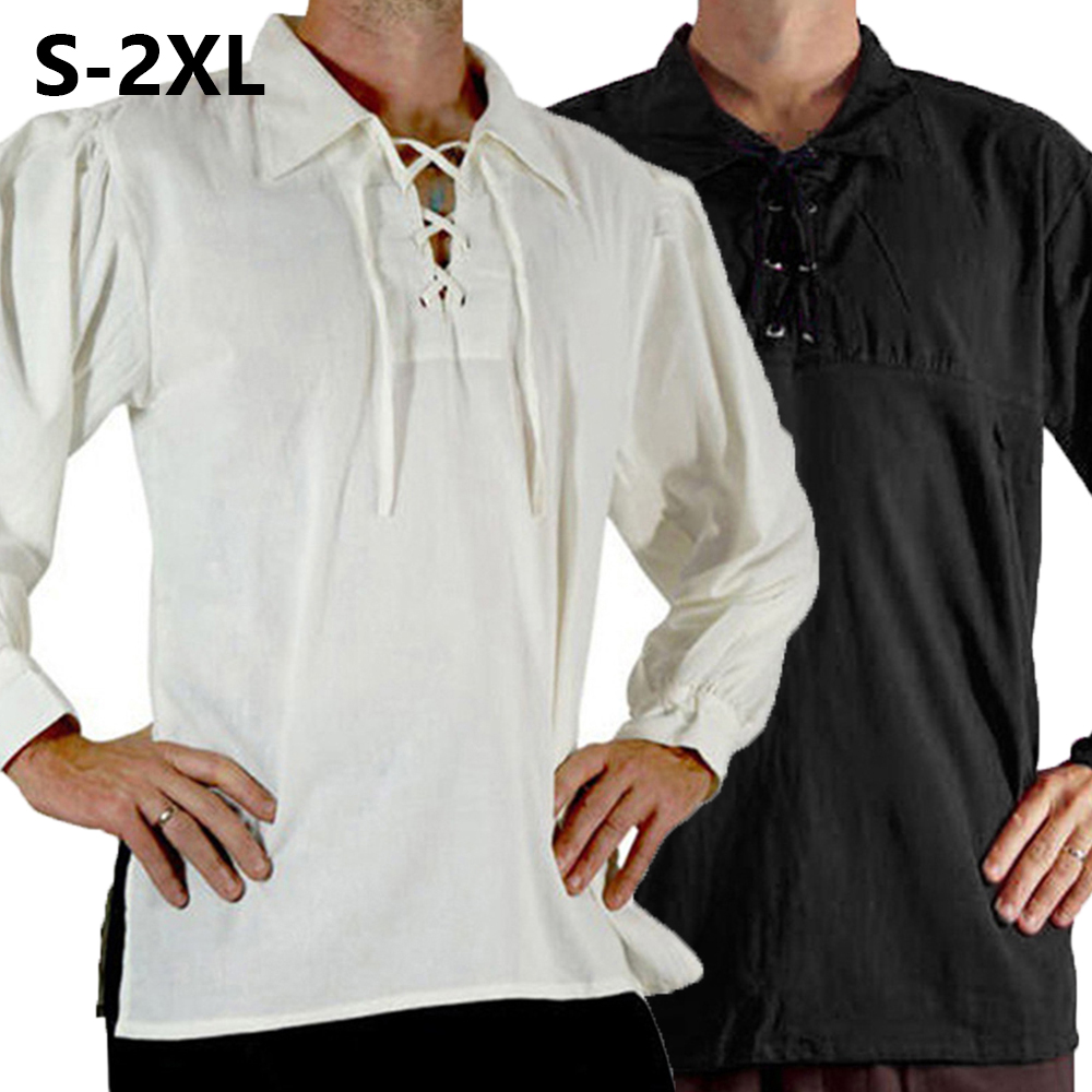 Medieval Gothic Lace Up Pirate Shirt - 男性中世ルネッサンス衣装海賊シャツ新郎チュニックトップゴシック男性レースアップシャツ中世コスプレトップハロウィンコスチューム