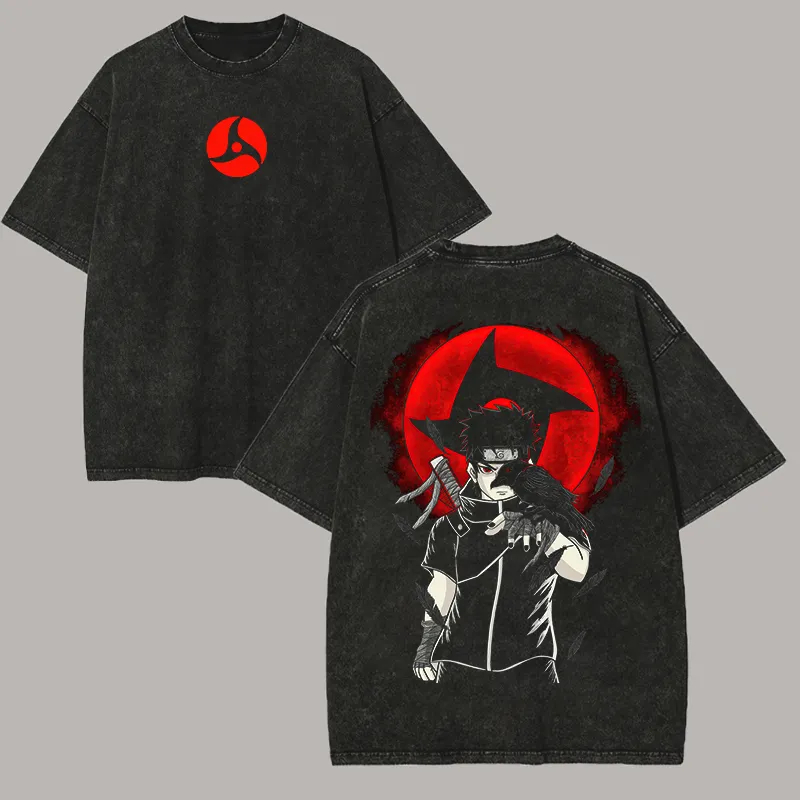 Acid Wash Vintage Graphic T Shirt - ナルトシスイうちは Tシャツ万華鏡写輪眼ヴィンテージ酸洗いストリートウェアオーバーサイズレトロアニメグラフィックメンズ Tシャツ服
