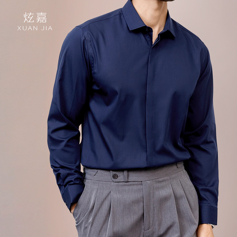 Mens Satin Silk Dress Shirt - メンズシルクシャツ 2026年春秋新作 100%桑絹無地長袖 中高年向けビジネスカジュアルシャツ