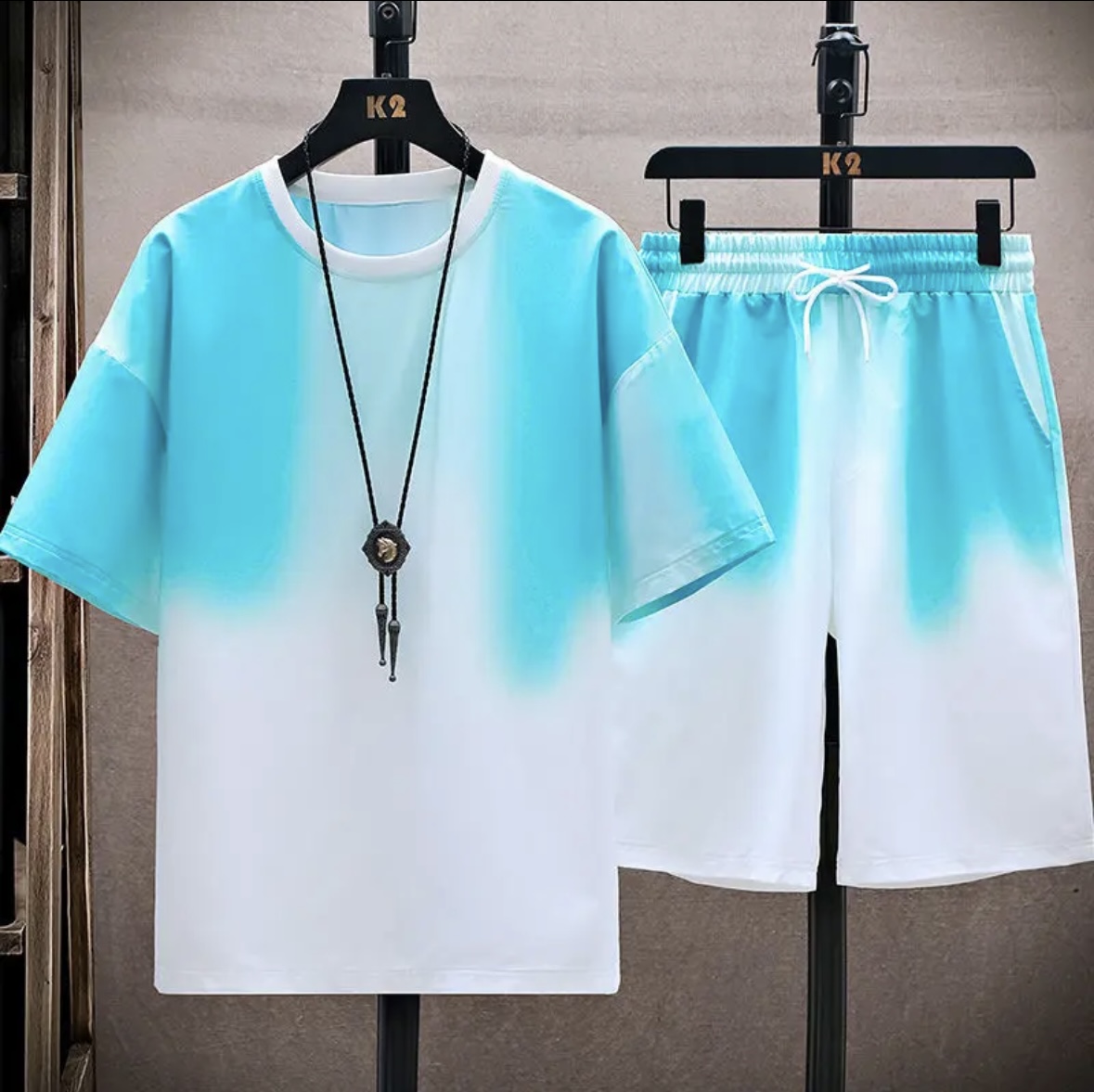Shirts - 新作夏物カップル向けアイスシルクセット、ゆったりとした韓国風カジュアルユニセックススポーツTシャツとショートパンツ、おしゃれで速乾性のある服