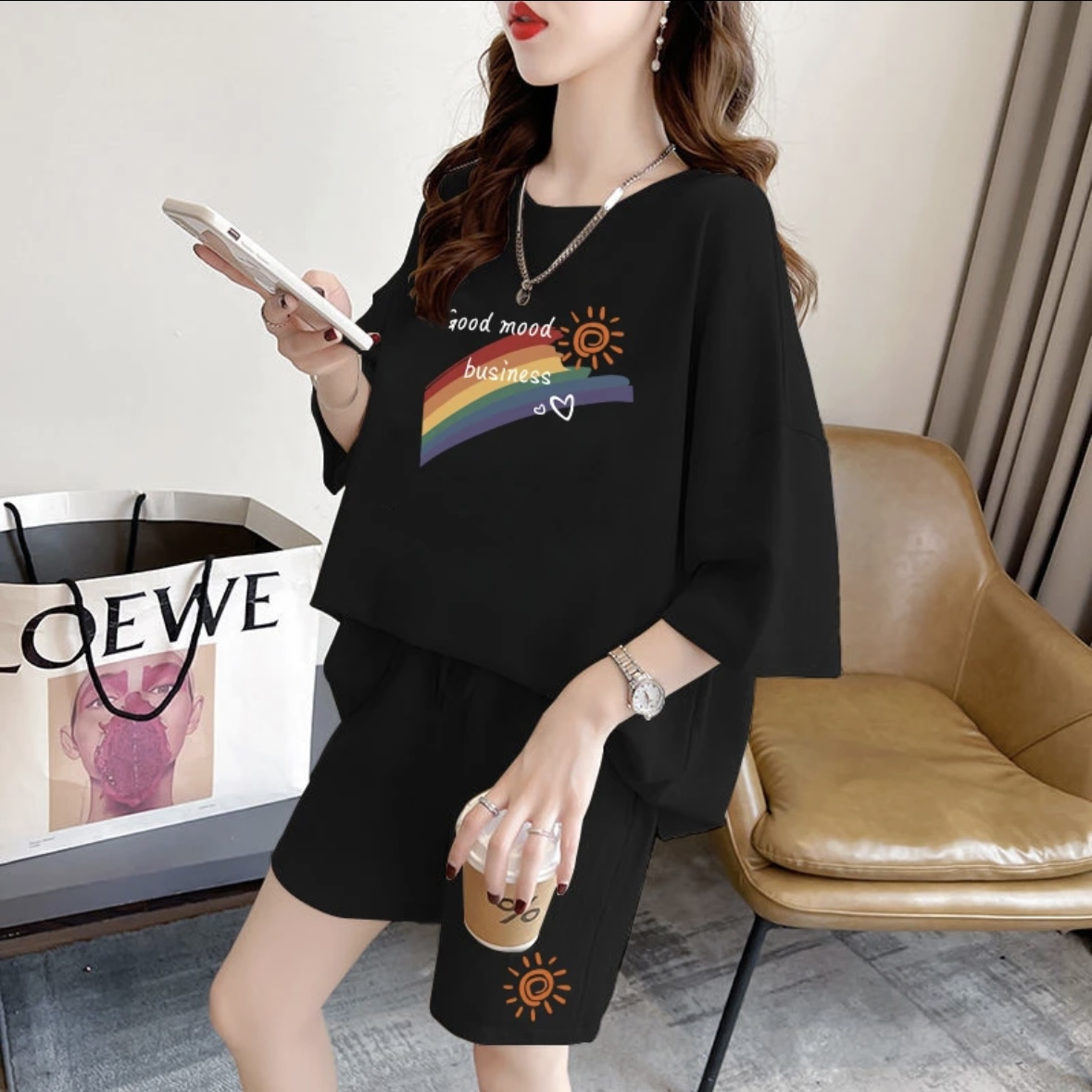 Shirts - ファッションレディースサマーショートパンツセット、スポーツウェア、オーバーサイズ半袖Tシャツ、2ピースセット、スポーツウェア、レディースカジュアルウェア