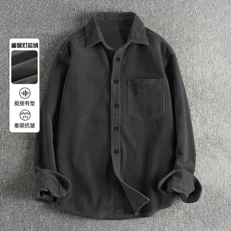 秋のメンズコーデュロイ長袖シャツ、カジュアル無地縦縞ボタンア - Corduroy Button Up Shirt Men のレビューと価格