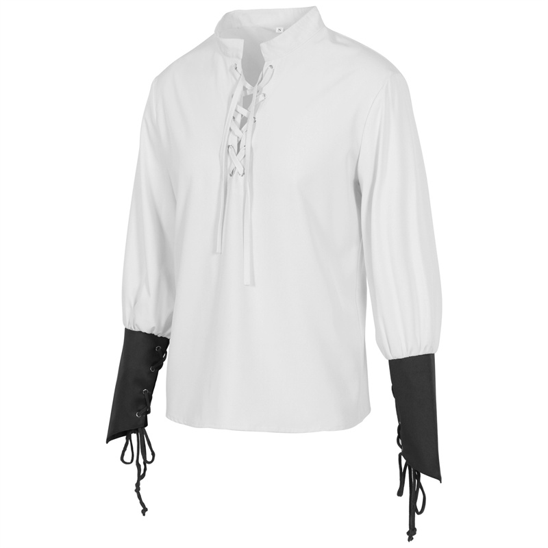 メンズ中世海賊シャツルネッサンスレースアップブラウスヴィンテ - Medieval Gothic Lace Up Pirate Shirt のレビューと価格