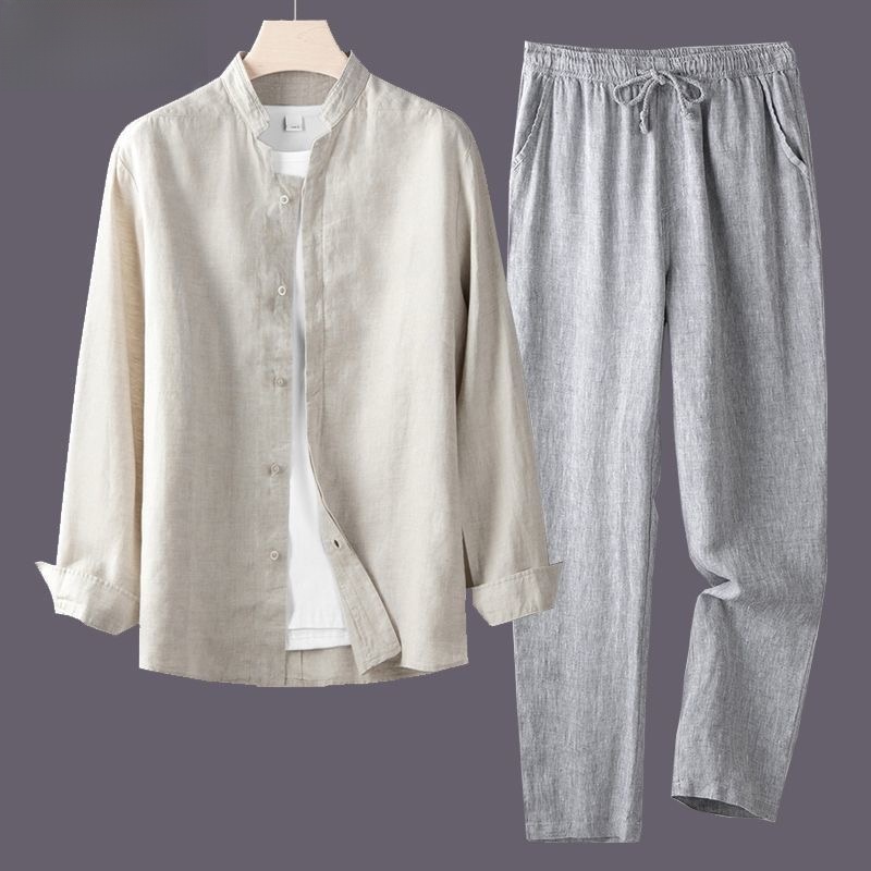 軽量で通気性のあるコットンリネンシャツセット メンズ 長袖  - Mens Linen Shirt Long Sleeve のレビューと価格