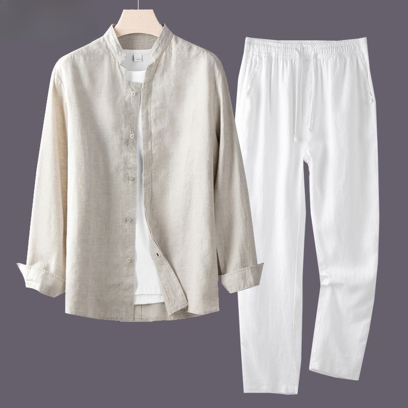 軽量で通気性のあるコットンリネンシャツセット メンズ 長袖  - Mens Linen Shirt Long Sleeve のレビューと価格