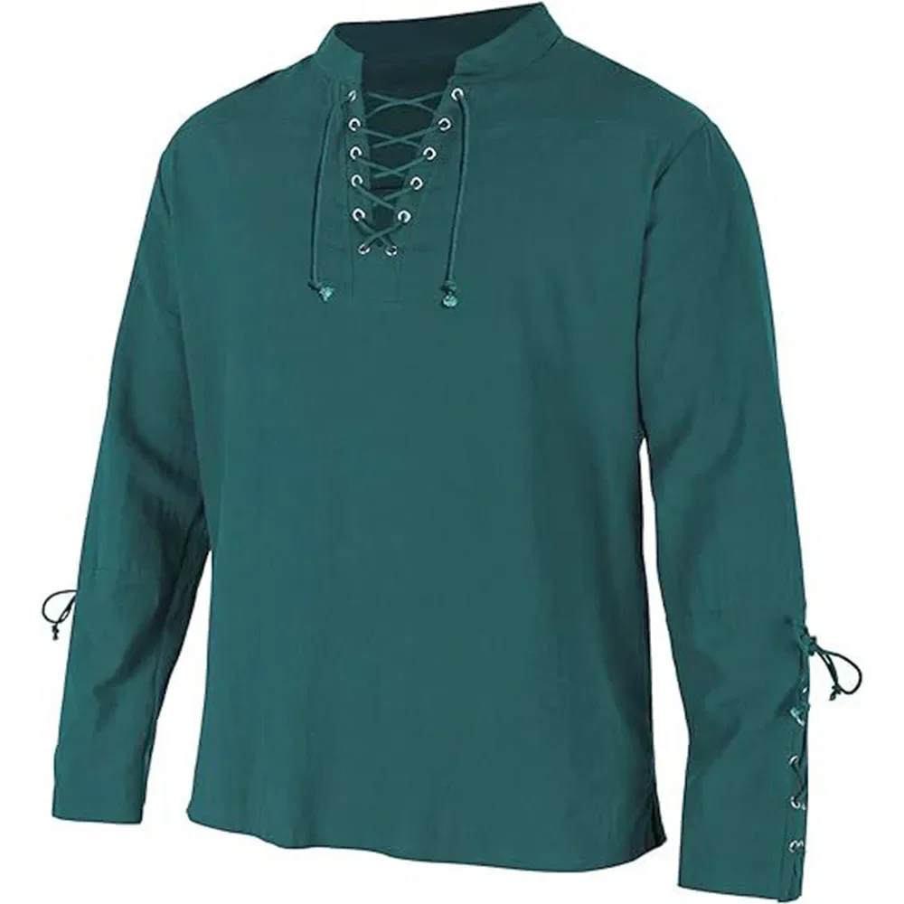 メンズパイレーツスタイルのドレス,長袖シャツ,レース,Vネッ - Medieval Gothic Lace Up Pirate Shirt のレビューと価格