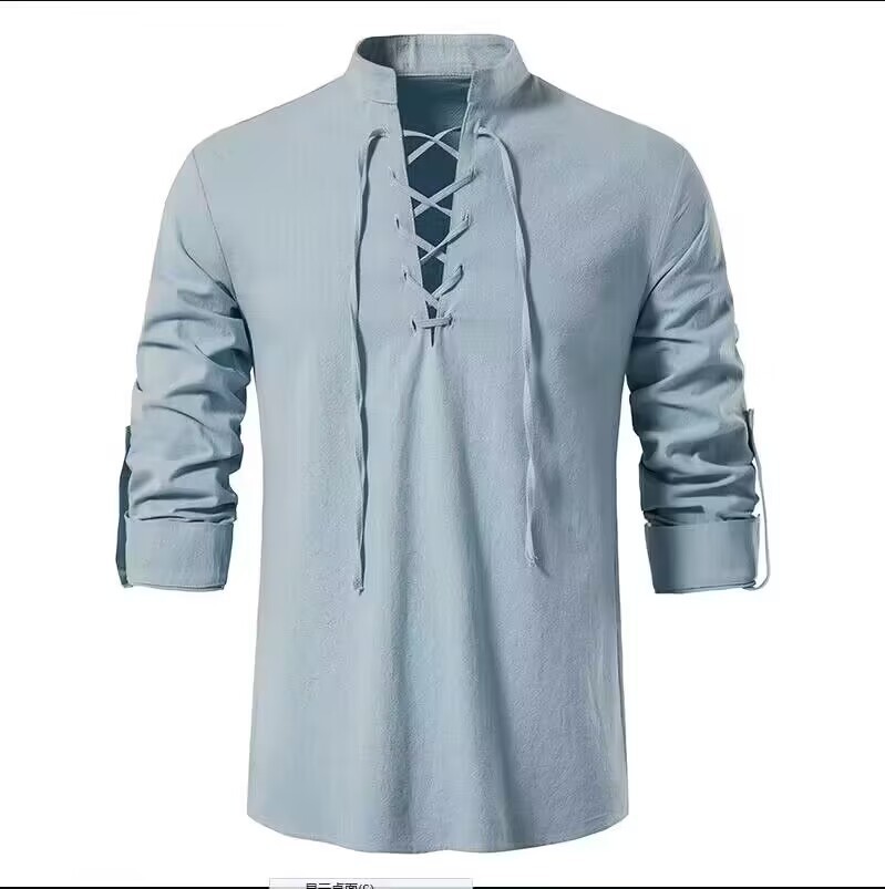 メンズ海賊シャツバイキングレトロルネッサンス中世ゴシックビク - Medieval Gothic Lace Up Pirate Shirt のレビューと価格
