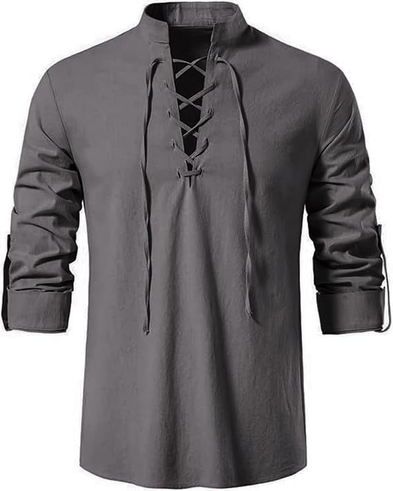 メンズ海賊シャツバイキングレトロルネッサンス中世ゴシックビク - Medieval Gothic Lace Up Pirate Shirt のレビューと価格