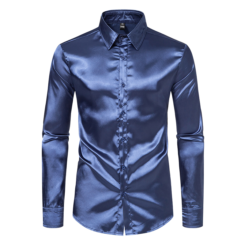 メンズブラックサテン高級ドレスシャツファッションシルクスムー - Mens Satin Silk Dress Shirt のレビューと価格