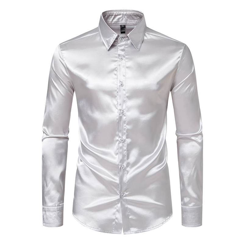 メンズブラックサテン高級ドレスシャツファッションシルクスムー - Mens Satin Silk Dress Shirt のレビューと価格