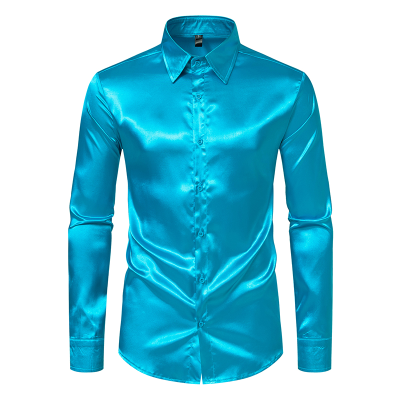 メンズブラックサテン高級ドレスシャツファッションシルクスムー - Mens Satin Silk Dress Shirt のレビューと価格