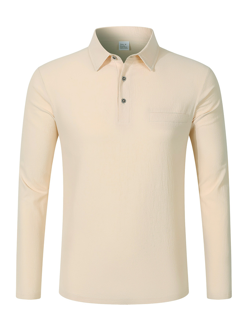 メンズリネン混紡長袖ポロシャツ、胸パッチ付き、通気性のあるラ - Mens Linen Shirt Long Sleeve のレビューと価格