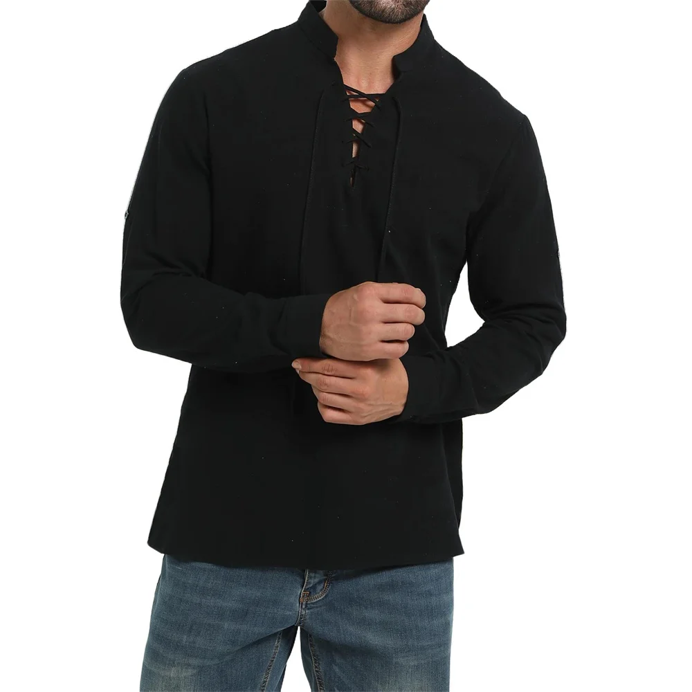 春秋メンズ海賊シャツヴィンテージ中世バイキングレースアップヘ - Medieval Gothic Lace Up Pirate Shirt のレビューと価格
