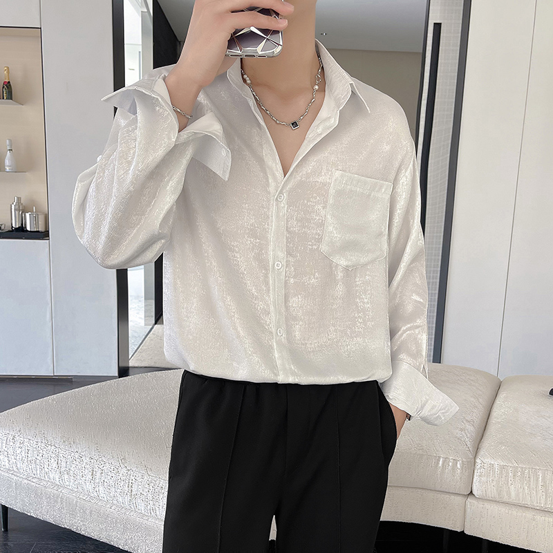 セクシーなシルクサテンシャツ メンズ 長袖 光沢 スムース  - Mens Satin Silk Dress Shirt のレビューと価格