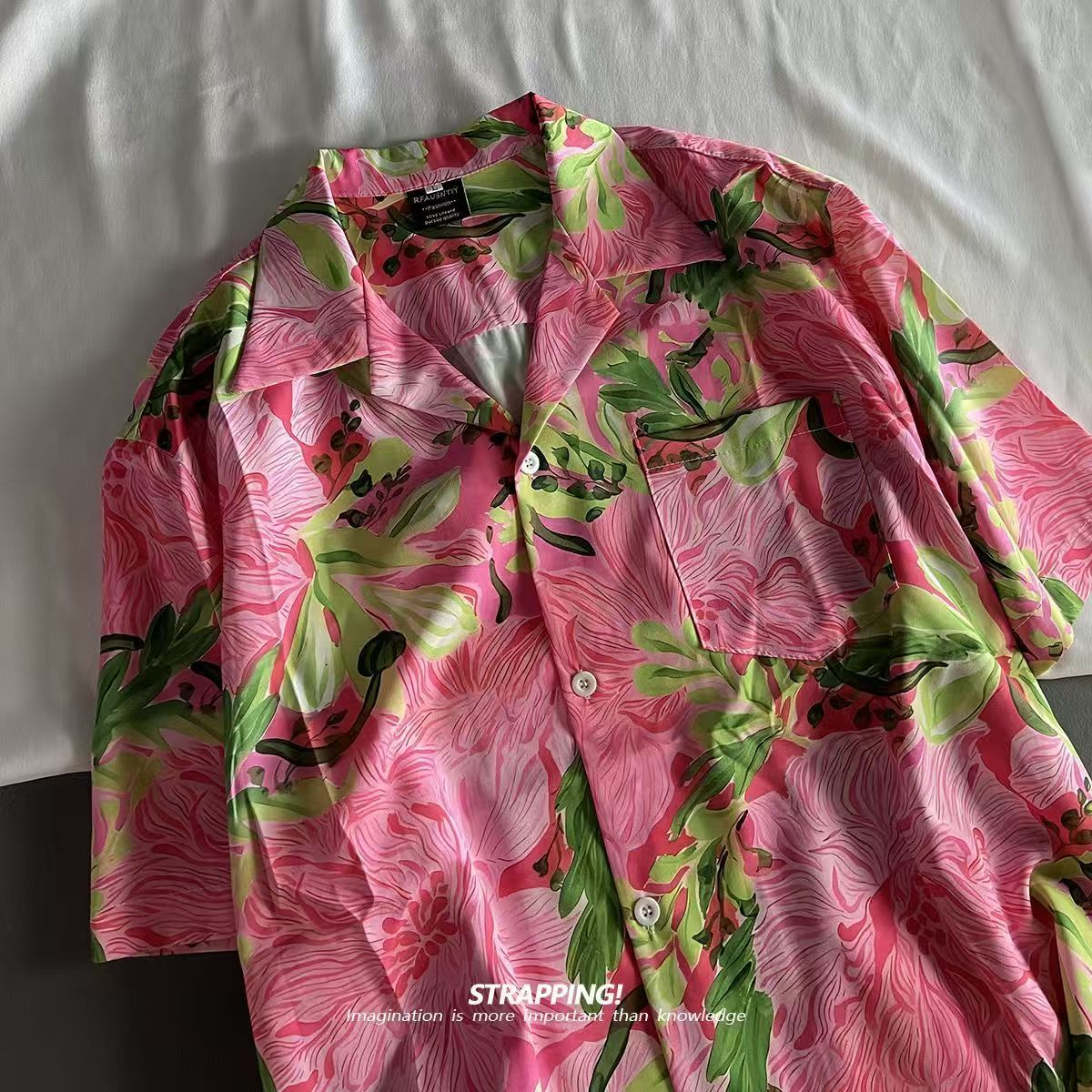 ヴィンテージビーチブラウス職業ピンクグラフィティ花柄キューバ - Vintage Hawaiian Floral Shirt のレビューと価格