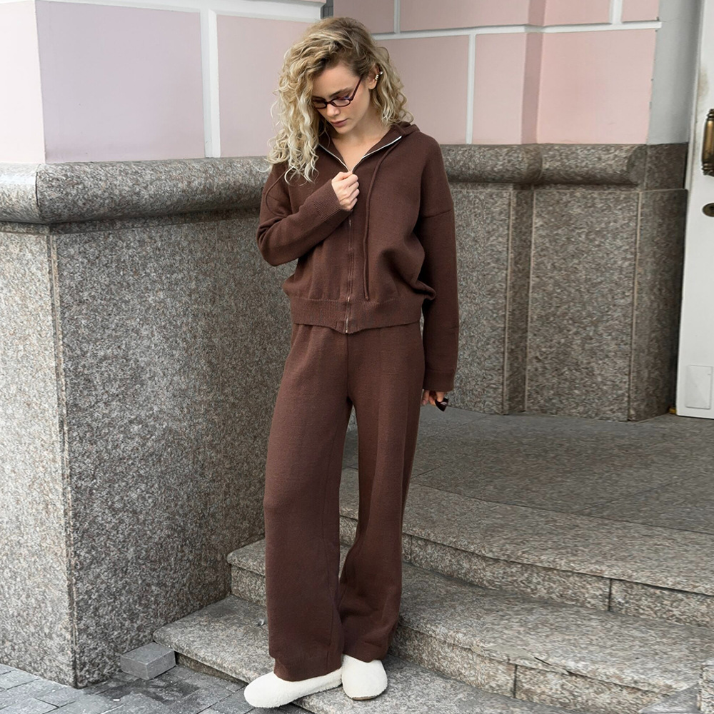 スポーツスタイルのフード付きジッパーカーディガンとワイドレッ - Jackets のレビューと価格