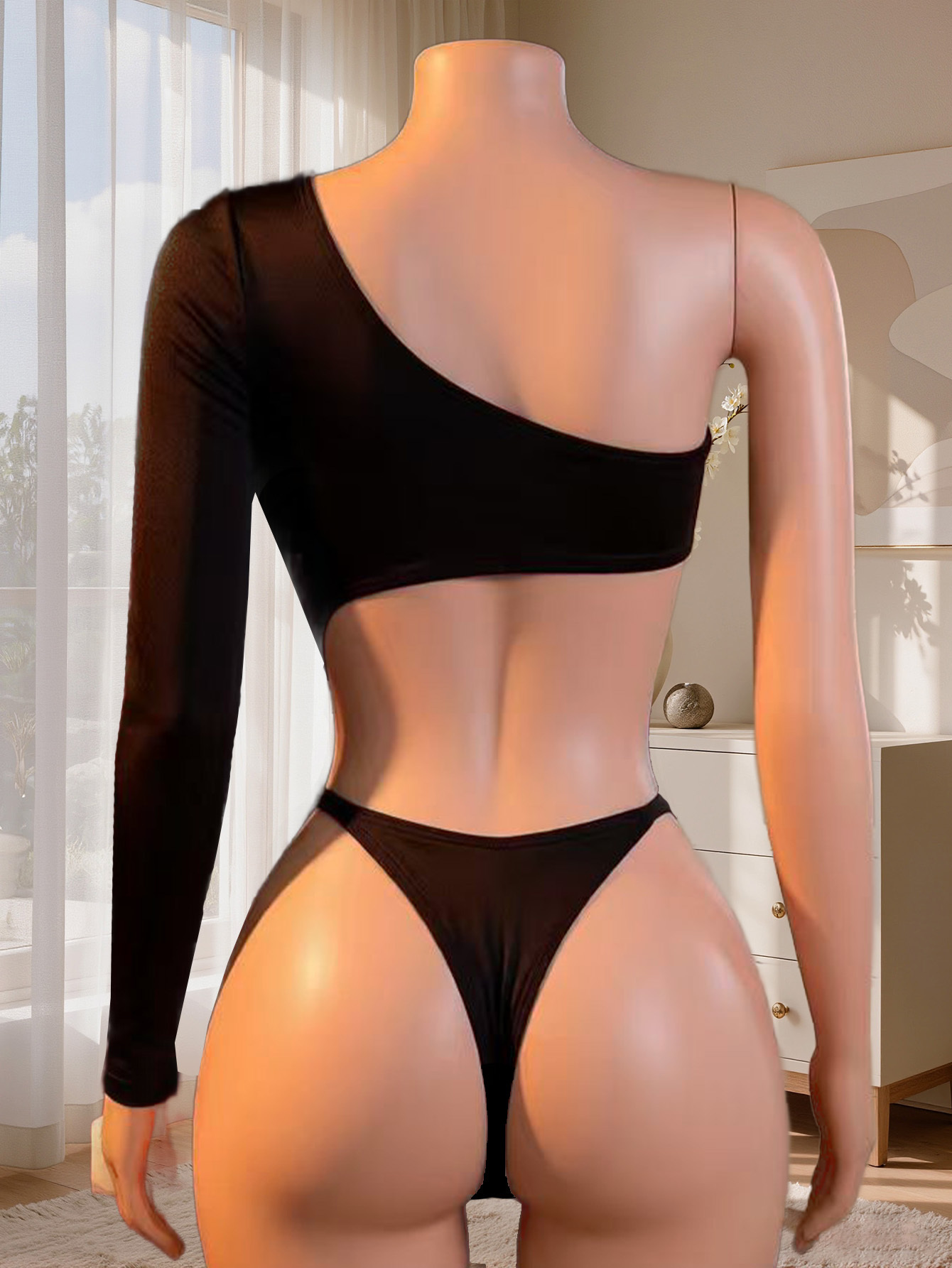 女性用ワンショルダーロングスリーブボディスーツ、背中が開いた - Underwear のレビューと価格
