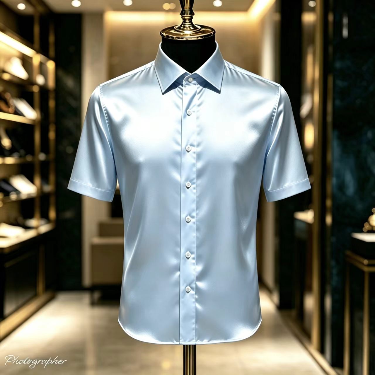 メンズ無地サテン半袖ドレスシャツ、エレガントでスリムフィット - Mens Satin Silk Dress Shirt のレビューと価格