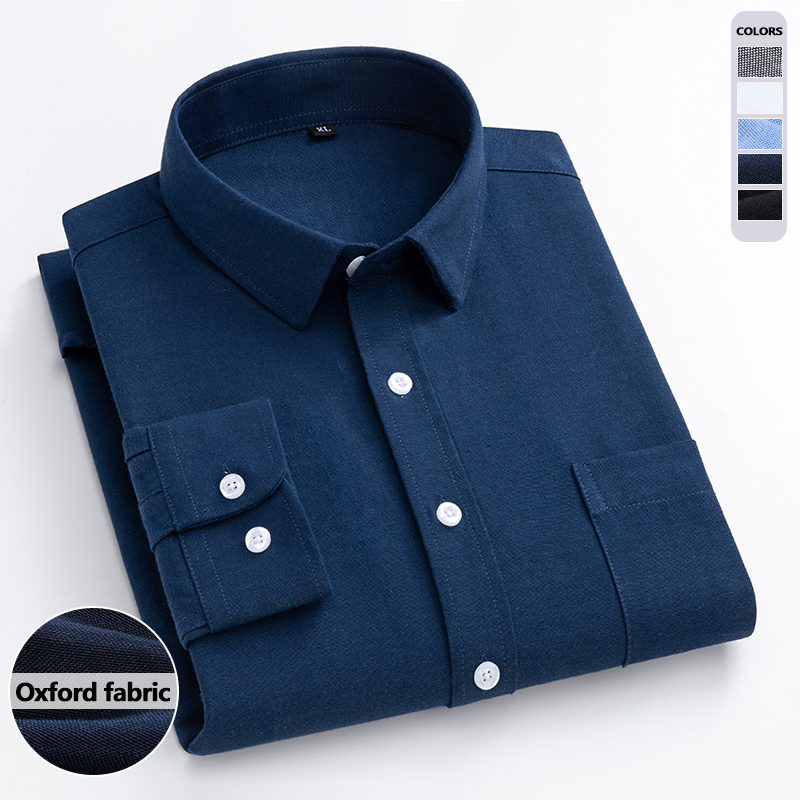 ネイビーブルーオックスフォードシャツメンズ長袖春秋のファッシ - Oxford Cotton Casual Shirt Business のレビューと価格