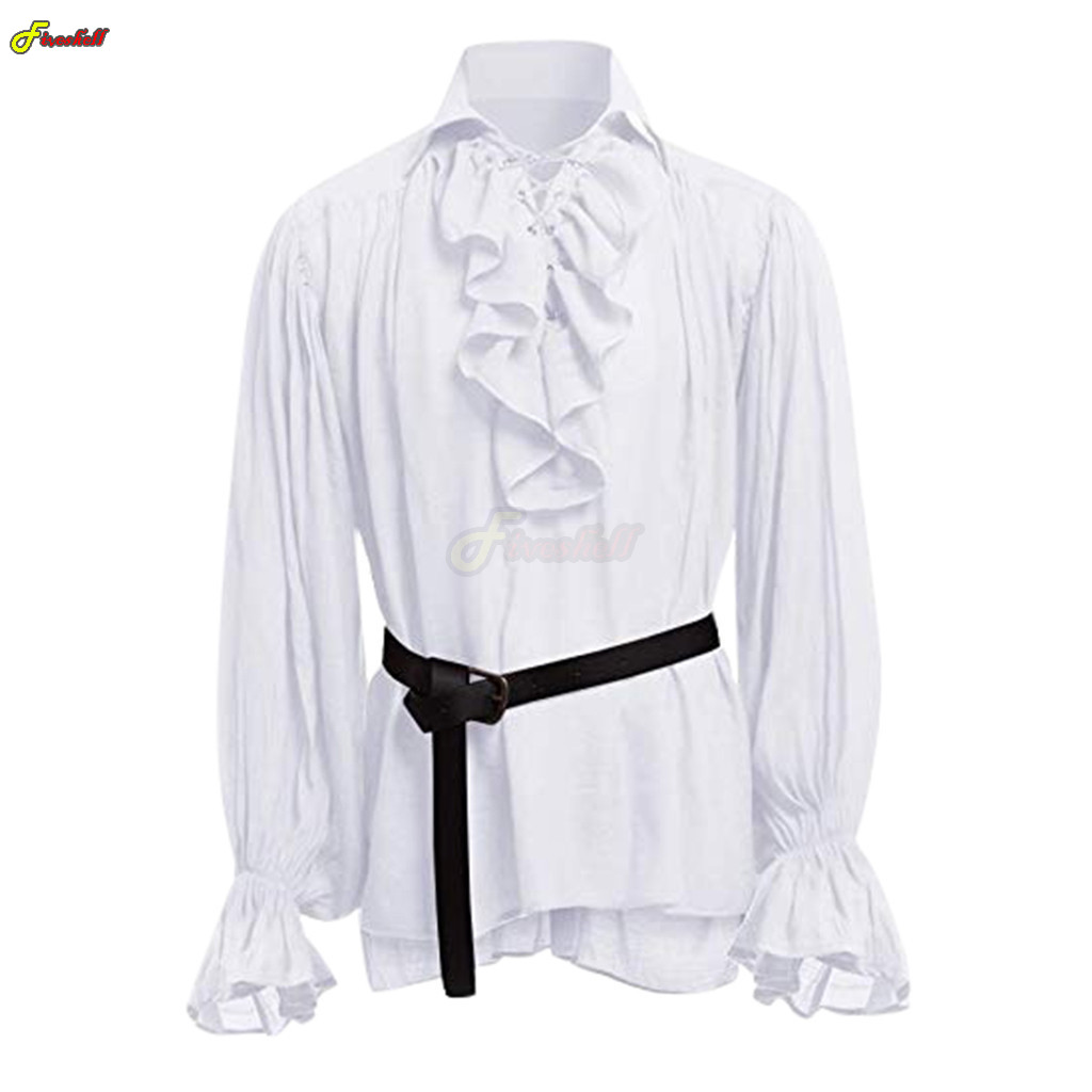 男性と女性のためのハロウィーンのレースアップ海賊シャツ,中世 - Medieval Gothic Lace Up Pirate Shirt のレビューと価格