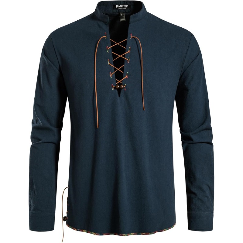 メンズ海賊シャツバイキングレトロルネサンス中世ゴシックビクト - Medieval Gothic Lace Up Pirate Shirt のレビューと価格