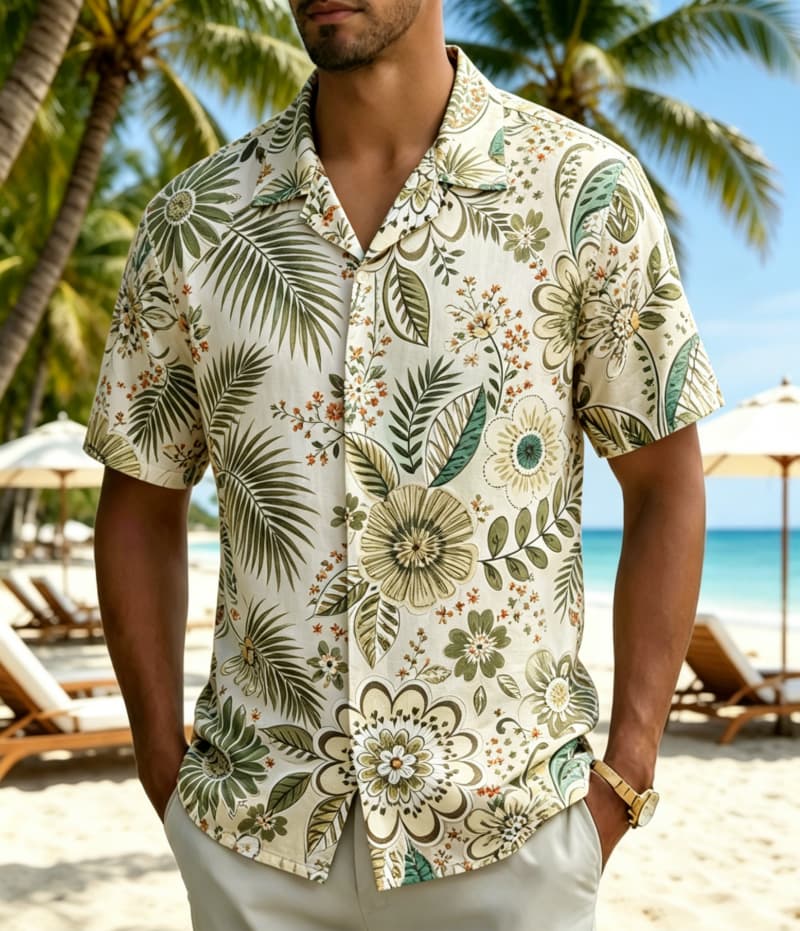 メンズヴィンテージボヘミアン風トロピカルフローラルプリントシ - Vintage Hawaiian Floral Shirt のレビューと価格
