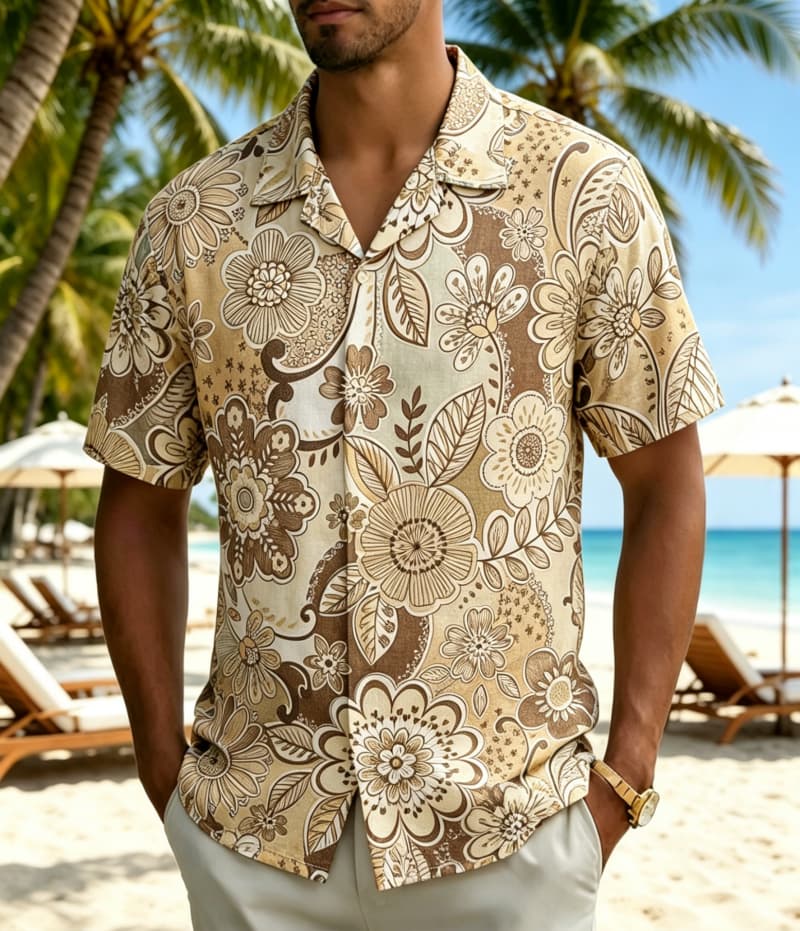 メンズヴィンテージボヘミアン風トロピカルフローラルプリントシ - Vintage Hawaiian Floral Shirt のレビューと価格