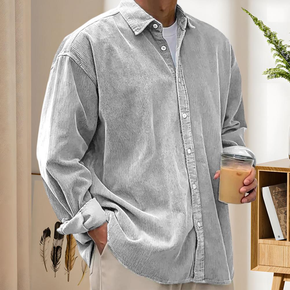 アウトドアカジュアルメンズ無地長袖シャツ、折り返し襟ボタンダ - Corduroy Button Up Shirt Men のレビューと価格