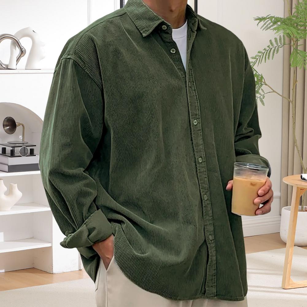 アウトドアカジュアルメンズ無地長袖シャツ、折り返し襟ボタンダ - Corduroy Button Up Shirt Men のレビューと価格