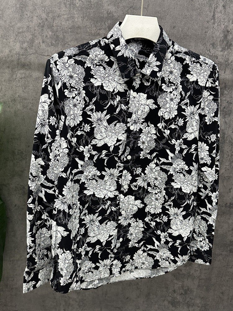 ファッションメンズ春花柄プリントビーチシャツ長袖シングルブレ - Vintage Hawaiian Floral Shirt のレビューと価格