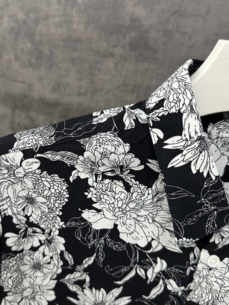 ファッションメンズ春花柄プリントビーチシャツ長袖シングルブレ - Vintage Hawaiian Floral Shirt のレビューと価格
