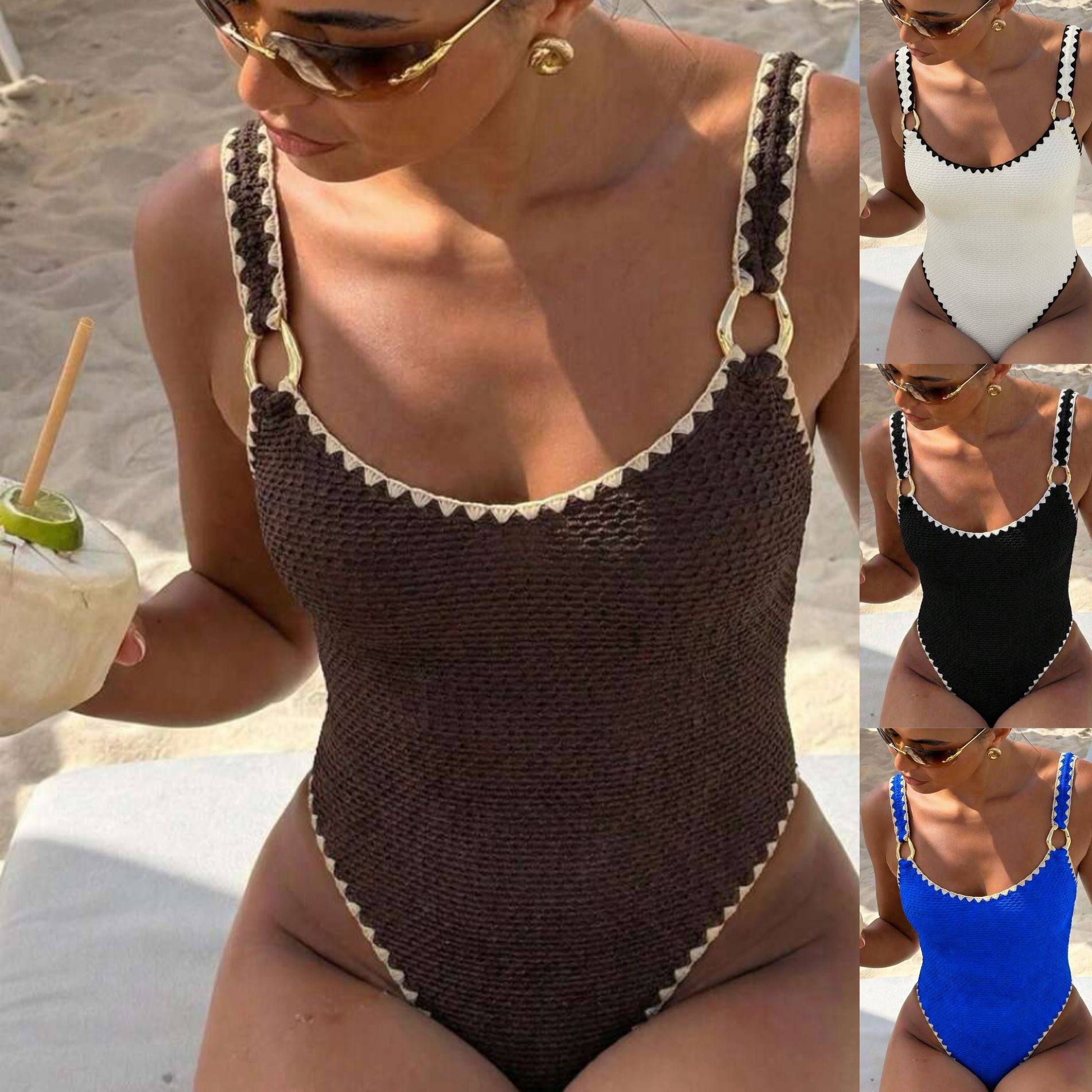 女性水着水着ノースリーブソリッドカラーハイウエスト V ネッ - Suits のレビューと価格