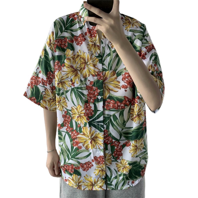 メンズハーレトロフローラルプリント半袖シャツ、カジュアルスト - Vintage Hawaiian Floral Shirt のレビューと価格